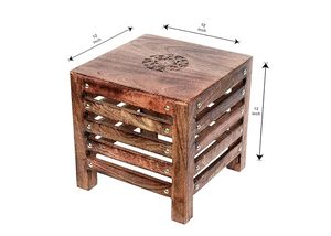 Aqdus Saleem Handmade Wooden Ottoman <b>Cube</b> Storage Side Table with Carved Top Accent Stool for Living Room Bedroom Tabletop - Product Image 4