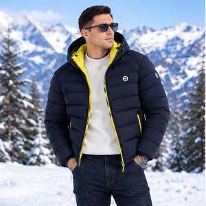 Chaqueta Cortavientos con Capucha Azul Marino para Hombre, Forro Amarillo, Cierre de Cremallera, Secado Rápido, Transpirable, Resistente al Viento, Ropa Casual de Invierno, Corte Regular - Product Image 4