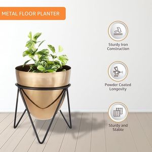 Jardinières en métal avec support pour la décoration du salon et de la chambre |   Meilleur cadeau décoratif (Noir et Or) - Product Image 5