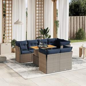 Set di divani da giardino in polyrattan grigio da 8 pezzi con cuscini - Product Image 1
