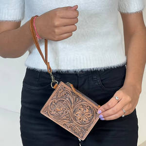 Wholesale Factory Price Tooled Floral Genuine <b>Leather</b> Wristlet <b>Wallet</b> Stylish Coin & Credit Card Holder Everyday Purse for Women - Product Image 3
