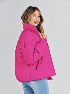 Veste matelassée imperméable en toile rose pour femme, hiver, décontractée, à capuche, manches longues, légère, en duvet, couleur unie, fermeture éclair - Product Image 2