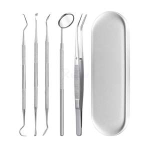 Ensemble de 5 instruments de diagnostic dentaire en acier inoxydable : pinces, miroir, sonde, détartreur pour examen buccal clinique – Personnalisable - Product Image 3