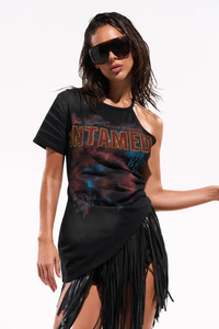 Untamed Print <b>Asymmetric</b> T-Shirt Women Street Style Casual Short Sleeve Black Galaxy Design Summer Fashion <b>Top</b> - Product Image 6