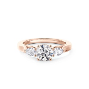 Roy Diamond 18K Rose White Gold Three Stone Lab Grown Diamond <b>Ring</b> Brilliant Pear Shape Side IGI Certified Bridal Custom 4 Prong - Product Image 1