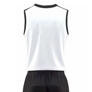 Conjunto de Uniforme de Baloncesto Personalizado con Cuello en V, Blanco y Negro, Manga Corta, Sublimado, Poliéster, Pantalones con Cordón Ajustable que Absorben la Humedad - Product Image 5
