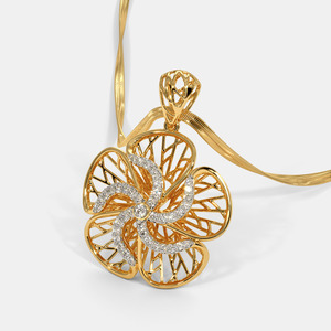 Collier pendentif en or jaune avec diamant de laboratoire en forme de spirale à cinq pétales - Product Image 4