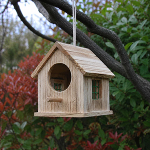 Handcrafted <b>Wooden</b> Hanging Birdhouse Decorative Bird <b>House</b> with Orange Roof Outdoor Garden Nesting Box for Backyard Tree Decor - Product Image 2