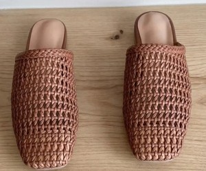 Woven Leather Mules Cream Slides Square Toe Flat Loafers Raffia <b>Shoes</b> Summer Sandals - Product Image 3