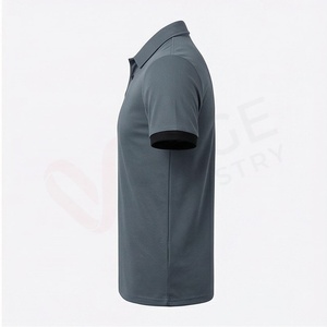 Polo à manches courtes gris pour homme, 100% polyester, tricoté, séchage rapide, uni, coupe classique, boutons - Product Image 3