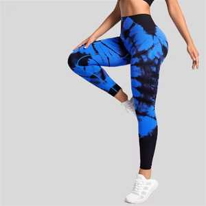 High Waist Full-Length Yoga Leggings Tie-Dye Print Four-Way Stretch Spandex Polyester Ruched Butt Design - Product Image 3