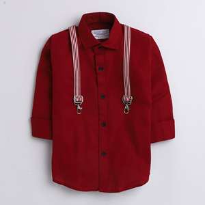 Chemise de soirée unie Polka Tots avec nœud papillon en bois et jarretelles rayées-Rouge - Product Image 3