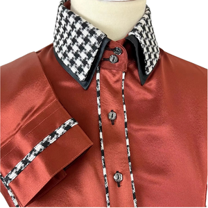 Camisa de espectáculo occidental de vaquera hecha a mano en tela de tafetán elástica - Product Image 1