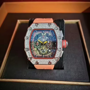 Boîtier de luxe personnalisé de haute qualité en cristal de saphir serti de diamants, 44 mm, aiguille automatique, mécanique, squelette, étanche - Product Image 1