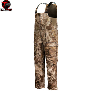 Men Outdoor Heavyweight Camouflage Hunting Field Bib Overalls Side Three Quarter Angle Fleece Lined Upper Full Center Zip Dual - Product Image 1