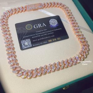 Rose Gold Plated Sterling Silver Moissanite Cuban Link Chain Hip Hop Iced Out Luxury <b>Statement</b> <b>Necklace</b> with Prong Setting - Product Image 4