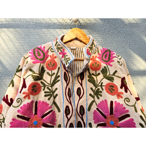 Suzani Embroidered Velvet <b>Kimono</b> Coat Floral Pattern <b>Plus</b> <b>Size</b> Women Outerwear Winter Boho Bohemian Style Mandarin gift for her - Product Image 4