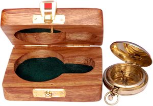 Vintage Brass Nautical <b>Compass</b> with Wooden Box Magnetic Direction Finder <b>Antique</b> Pocket <b>Compass</b> for Hiking Camping Travel - Product Image 3