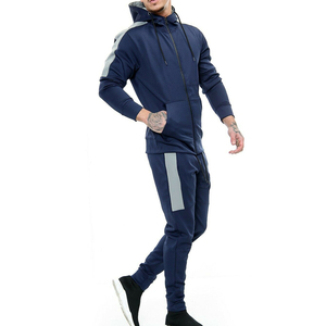 Chándal Azul Marino con Capucha para Hombre, Sudadera con Cierre Completo y Bolsillos Laterales, Corte Regular, Ropa Casual de Otoño, Ropa Deportiva de Color Sólido - Product Image 3