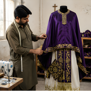 Ensemble de vêtements de prêtre orthodoxe brodés sur mesure avec design de croix dorée Phelonion pour adulte unisexe, service OEM, qualité supérieure, personnalisé - Product Image 1