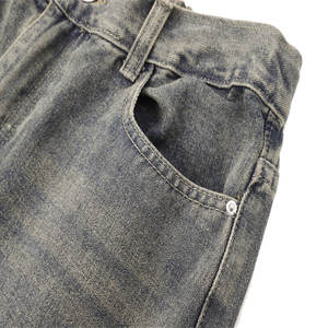 Jean à carreaux délavé pour homme, coupe droite, taille haute, braguette boutonnée, 100% coton respirant, style décontracté et tendance - Product Image 3