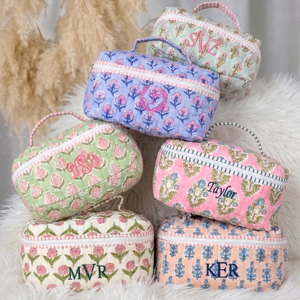 Handmade Quilted Cotton Vintage Zipper Large <b>Vanity</b> Pouch Floral Print Eco-Friendly Durable Cosmetic Case <b>Makeup</b> Organizer - Product Image 5