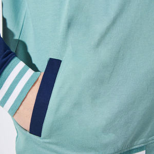 Men's Mint Blue Varsity Jacket With Navy Contrast Sleeves Button Closure Ribbed Cuffs And Collar Casual Autumn Wear - Product Image 5
