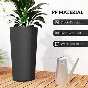 Ensemble de 2 jardinières extérieures vernissées de 29 pouces, résistantes aux intempéries et aux UV, pots à fleurs en plastique noir empilables, grand pot pour plantes - Product Image 6