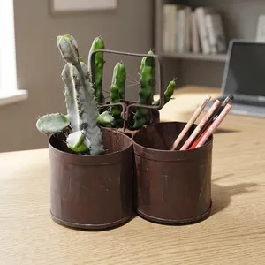 Pot suspendu vintage rustique en fer avec poignée pour la présentation de fleurs, porte-ustensiles, décoration de jardin, intérieur de ferme, maison, hôtel - Product Image 4