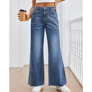 Jean tendance pour femme, respirant, mignon, coupe large, jambe droite, confortable, en denim - Product Image 6