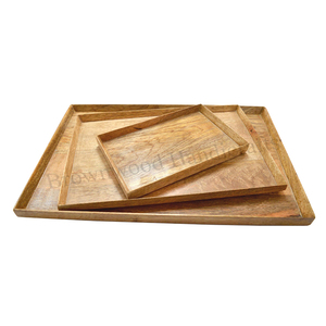 Juego de 3 bandejas rectangulares para servir alimentos, hechas a mano, de madera de mango 100% natural, de diseño moderno y calidad premium, para el hogar y restaurantes. - Product Image 1