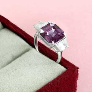 Bague Asscher en argent sterling avec alexandrite, bijou de fiançailles et de mariage, pierre précieuse naturelle, cadeau de demande en mariage pour femme - Product Image 2