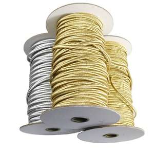 Ribete de cordón trenzado de encaje Mylar con malla de diamantes de imitación y trenzado ruso dorado hecho a medida - Product Image 2