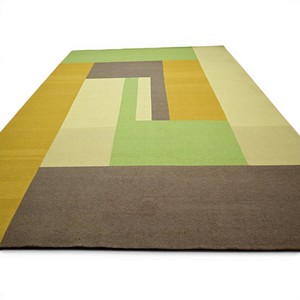 Tapis géométrique moderne fait main en laine à poils ras tissé à la main pour salon - Product Image 4