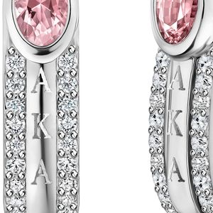 Pendientes de Aro de Cristal Rosa Plateado con Detalle de Letra Vertical y Acento de Diamantes de Imitación Transparentes, Joyería Elegante para Mujer - Product Image 4