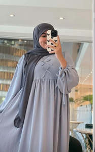 Abaya Modeste Grise à Motifs Floraux en Polyester pour Femme, Longue, Manches Longues, Poignets Évasés, Ample, Respirante, Infroissable, Robe de Mariage Musulmane - Product Image 5