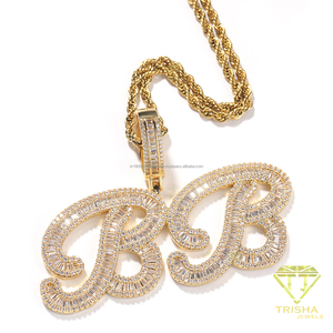 สร้อยคอจี้ตัวอักษร BB แบบกำหนดเอง พร้อมสร้อยคิวบาแบบประดับเพชรเคลือบทอง - Product Image 5