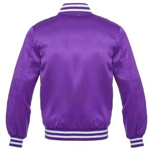 Chaqueta Varsity Morada para Hombre, Chaqueta Bomber de Color Sólido con Botones a Presión y Cuello Alto - Product Image 4