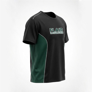 Custom Cut and Sew Paneled | Heavyweight <b>Black</b> and Green Mens T-<b>Shirt</b> - Product Image 4