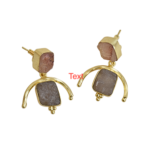Boucles d'oreilles pendantes en pierre naturelle, base en laiton plaqué or 18 carats, forme de lune, design classique, bijoux de fiançailles pour femmes, faits à la main, légers - Product Image 6