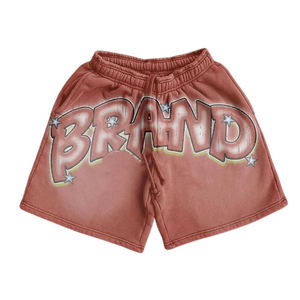 T-shirts et shorts en coton 260 g/m² de style décontracté vintage pour hommes, délavés à l'acide, coupe oversize, col rond avec motif à caractères - Product Image 5