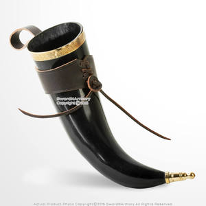 Polished Eco-Friendly Viking <b>Drinking</b> Horn with Agate Inlay and Carved <b>Stand</b> Animal Style Norse Decor and Drinkware - Product Image 4