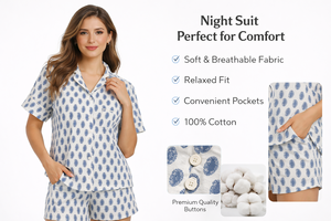 Conjunto de Pijama de Algodón con Estampado Paisley de Lujo para Mujer, Camisa de Manga Corta, Ropa de Dormir Azul con Diseño Floral, Hecho a Mano - Product Image 6