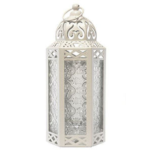 Farol de Vela Tradicional de Metal y Vidrio con Acabado Blanco para Decoración de Mesa en Ramadán y Eid, Farol Hecho a Mano - Product Image 2