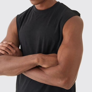 Débardeur noir sans manches pour homme, couleur unie, col rond, tricoté, décontracté - Product Image 4