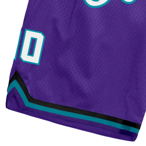 Shorts de basket-ball en mesh sublimé pour hommes, couleur violette, légers, en polyester, vêtements de sport, uniforme d'équipe, vêtements d'entraînement - Product Image 3