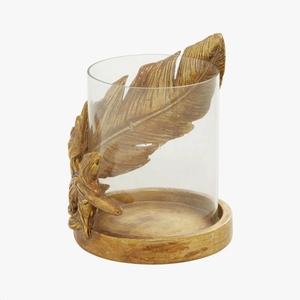 Support de bougie en métal doré fait main, écologique, avec accent plume, style moderne, pour bougies pilier – Vente en gros - Product Image 3