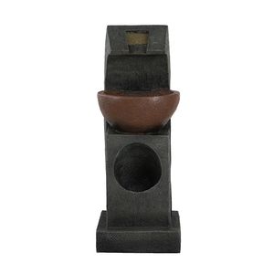 Fontaine à eau intérieure/extérieure sculpturale noire et marron de 9,4x9,1x23,8 pouces avec bassin à pompe lumineuse - Product Image 1