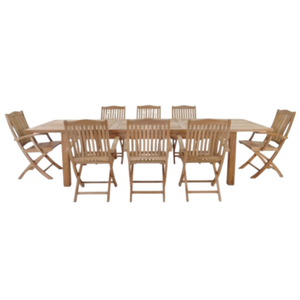 Large brown wooden patio <b>dining</b> set featuring a rectangular table and durable, well-designed folding <b>chairs</b>. - Product Image 3