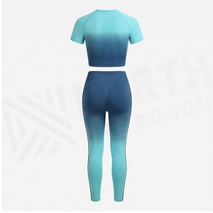 North Approach 2 Piece Yoga Set Gradient Color Crop <b>Top</b> Full Length Leggings Seamless <b>Sweat</b> Wicking Women's Sportswear - Product Image 2